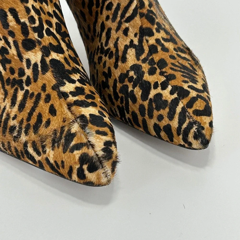 Schutz Size 5.5 Leopard‎ Print Knee High Boots NEW Calf Hair Stiletto Heels $338
